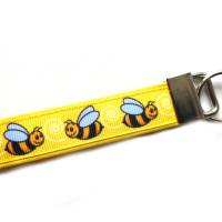 Schlüsselanhänger Schlüsselband Anhänger "Biene" in gelb, gelb/schwarz oder gelb/hellblau aus Baumwollstoff Rips Bild 1