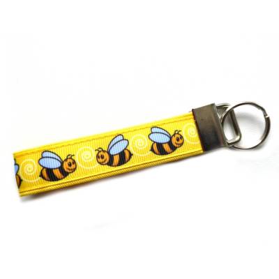 Schlüsselanhänger Schlüsselband Anhänger "Biene" in gelb, gelb/schwarz oder gelb/hellblau aus Baumwollstoff Rips