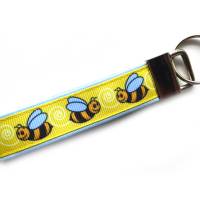 kleiner Schlüsselanhänger Schlüsselband Anhänger "Biene" in gelb oder gelb/hellblau aus Baumwollstoff und Ripsband Bild 4