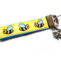 Schlüsselanhänger Schlüsselband Anhänger "Biene" in gelb, gelb/schwarz oder gelb/hellblau aus Baumwollstoff Rips Bild 5