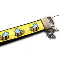 kleiner Schlüsselanhänger Schlüsselband Anhänger "Biene" in gelb oder gelb/hellblau aus Baumwollstoff und Ripsband Bild 7