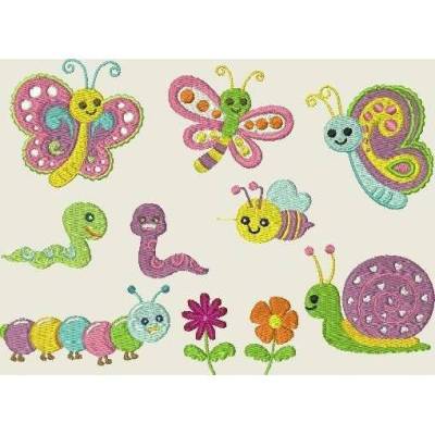 Stickdatei kunterbunte Wiesenfreunde * Raupe Schmetterling Maschinenstickerei 118