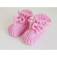 rosa Babyschuhe 3-6 Monate aus Wolle gestrickt Bild 1