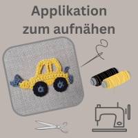 kleiner Bagger Aufnäher , Häkelapplikation Applikation Baustelle, gehäkeltes Fahrzeug für Kinder Bild 3