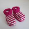 pink gestreifte Babyschuhe 0-3 Monate gestrickt Wolle Bild 3