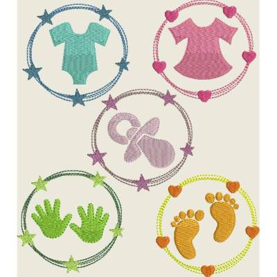 Stickdatei Mutterpass  U-Heft Babyfüsse Doodle 484 Maschinenstickerei Baby Füsse Hände Nuckel Stern Herz