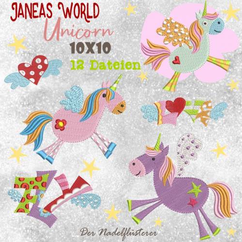Digitale Stickserie Janeas World Unicorn 10x10 cm (4x4") Stickrahmen