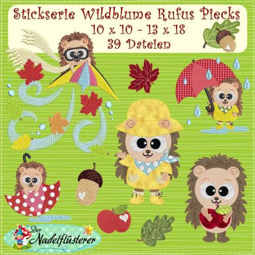 Digitale Stickserie Wildblume Rufus Piecks 10x10 - 13x18 cm (4x4 - 5x7") Stickrahmen