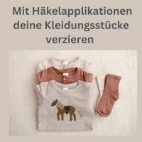 Pferd Häkelapplikation , Applikation Haflinger zum Aufnähen für Kinder, braunes Pferd für Schultüte, Sattel in Wunschfarbe Bild 4