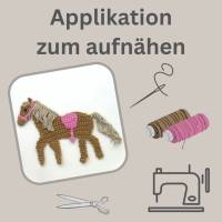 Pferd Häkelapplikation , Applikation Haflinger zum Aufnähen für Kinder, braunes Pferd für Schultüte, Sattel in Wunschfarbe Bild 6