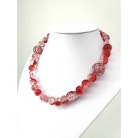 Kette, Halskette, Perlenkette, Statementkette, Crackle-Perlen, rot, transparent Bild 1