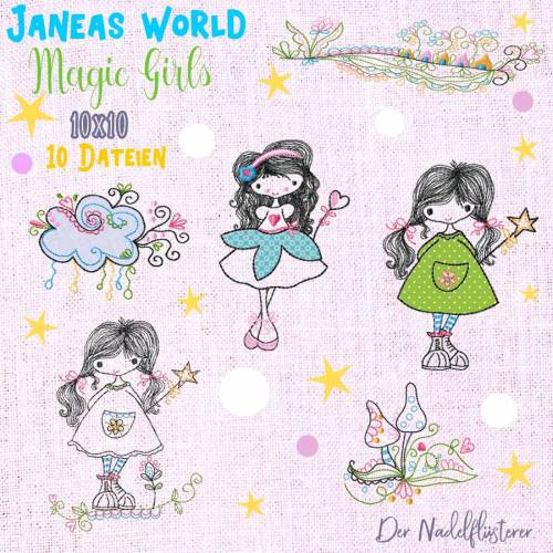 Digitale Stickserie Janeas World Magic Girls 10x10 cm (4x4") Stickrahmen