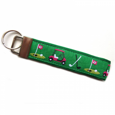 Schlüsselanhänger Schlüsselband Anhänger "Golf" grün pink schwarz, aus Baumwollstoff und Webband