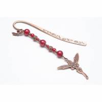Lesezeichen Tinkerbell Elfe Fee rot dunkelrot mit Perlen in Kupfer Bild 1