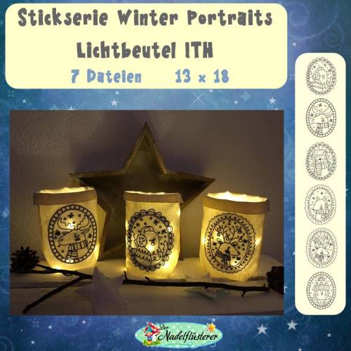 Digitale Stickserie Winter Portraits  Lichtbeutel ITH 13x18 cm (5x7") Stickrahmen