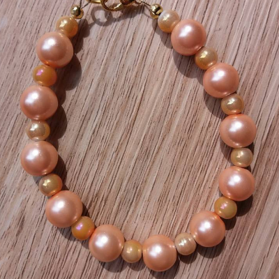 Armband, champagner- & orangegoldfarben, elegant, Perlenarmband, Perlenschmuck