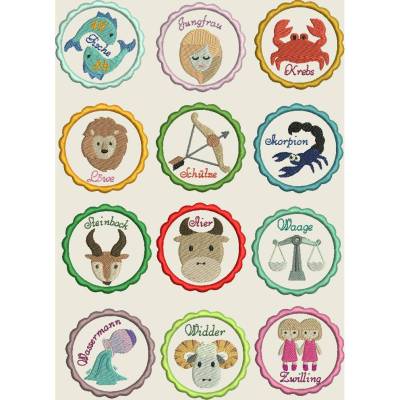 Stickdatei Button Sternzeichen Horoskop Maschinenstickerei Stern Set 251