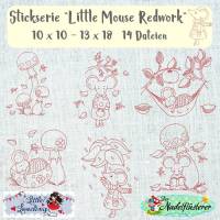 Digitale Stickserie Little Mouse Redwork 10x10 - 13x18 cm (4x4 - 5x7") Stickrahmen Bild 1