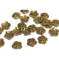10 Perlenkappen, ca. 10 mm, 5 Blattranken, goldfarben Bild 1
