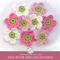 9 kleine Häkelblumen in weiss rosa , gehäkelte Blumen zum aufnähen Bild 2