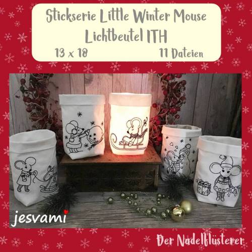 Digitale Stickserie Little Winter Mouse  Lichtbeutel ITH 13x18 cm (5x7") Stickrahmen