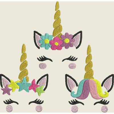 Stickdatei  Einhorn Gesicht Blumen Sterne 489 Maschinenstickerei