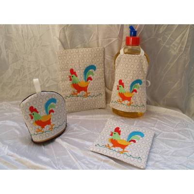 Stickdatei Küche 2* In the Hoop / Mug Rug Hahn Maschinenstickerei Set 354