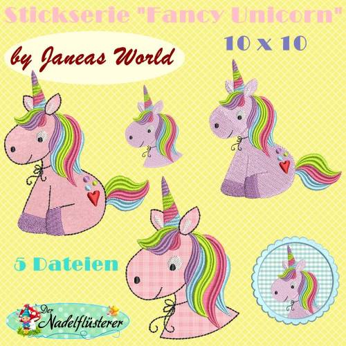 Digitale Stickserie Janeas World Fancy Unicorn 10x10 Stickrahmen