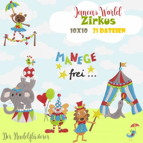 Digitale Stickserie Janeas World Zirkus 10x10 cm (4x4") Stickrahmen