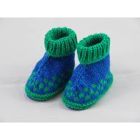 blau grün gemusterte Babyschuhe 3-6 Monate aus Baumwolle gestrickt Bild 1