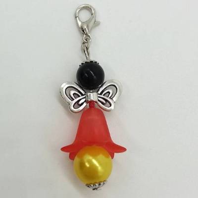 Schutzengel, Elfe/Fee, schwarz rot gelb, Anhänger, Perlenengel, Perlenelfe, Perlenfee, Perlenschmetterling, Schmetterling, Elfe, Fee