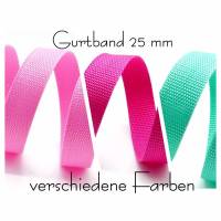 3 Meter Gurtband, 25 mm: rosa, pink, rot, blau, grün, weiß, schwarz, gelb, Senf, mint, petrol, braun, beige uvm. Bild 1