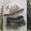 Strickset Mütze und Schlauchschal Baby Kleinkind Wollweiß Oliv Titangrau mit Häkelblüte Bild 5