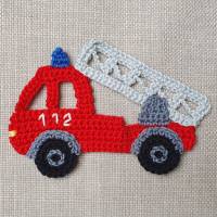 Feuerwehr Applikation, Häkelapplikation Feuerwehrauto zum aufnähen für Kinder Bild 1