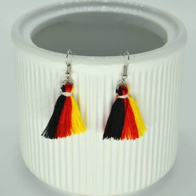 Ohrringe, schwarz rot gelb, Quaste, Ohrhänger, Quastenohrringe, Quastenohrhänger, Ohrhänger Quaste