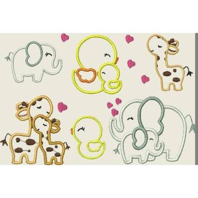 Stickdatei Tiere in Love Mama und Baby 13x18cm 5x7" Maschinenstickerei Set 228