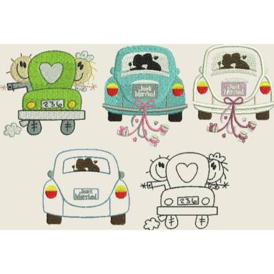 Stickdatei  Hochzeit  Wedding  Hochzeitsauto Maschinenstickerei Set 390