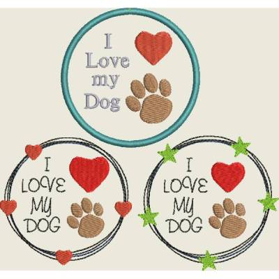 Stickdatei Stickmuster Hund Doodle i Love my Dog Maschinenstickerei 485