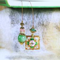 Lesezeichen große Cloisonne Perle in  gold mit grün rosa Edelsteinperlen Bild 1