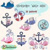Digitale Stickserie Wale Ahoi 10x10 - 13x18 cm (4x4 - 5x7") Stickrahmen Bild 1