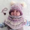 Baby- Set Schlauchschal und Bommel- Mütze Wollweiß Farbverläufe in Pastellviolett Kuschelwolle von Lana Grossa Bild 1