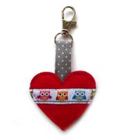 Herz-Anhänger Schlüsselanhänger Taschenanhänger "Eulen" aus Filz und Webband Bild 4