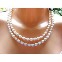Perlenkette/Hochzeitkette Weiss, Echte Zuchtperlen Kette 2 Reihig, Brautschmuck, Halskette für Frauen Bild 1
