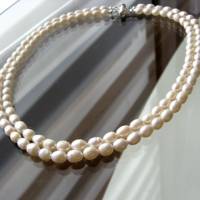 Perlenkette/Hochzeitkette Weiss, Echte Zuchtperlen Kette 2 Reihig, Brautschmuck, Halskette für Frauen Bild 2