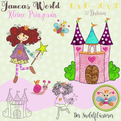 Digitale Stickserie Janeas World Kleine Prinzessin 10x10 - 20x30 cm (4x4 - 8x12") Stickrahmen