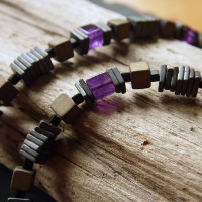 Mystique Unisex Kette mit Hämatit und Amethyst - Würfel 4mm - WUNSCHLÄNGE