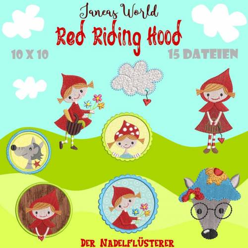 Digitale Stickserie Janeas World Red Riding Hood 10x10 cm (4x4") Stickrahmen