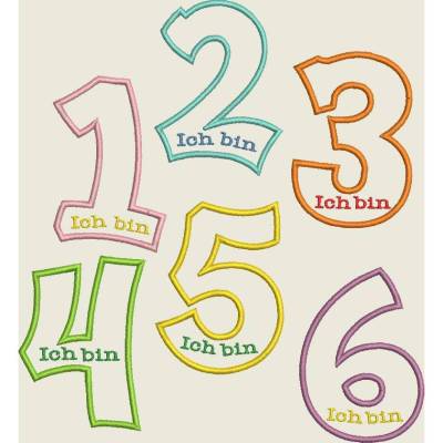 Stickdatei Zahl, Zahlen Ich bin, Maschinenstickerei, Geburtstag, Set 555
