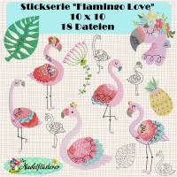 Digitale Stickserie Flamingo Love 10x10 cm (4x4") Stickrahmen Bild 1