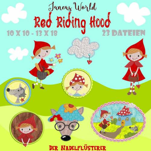 Digitale Stickserie Janeas World Red Riding Hood 10x10 - 13x18 cm (4x4 - 5x7") Stickrahmen